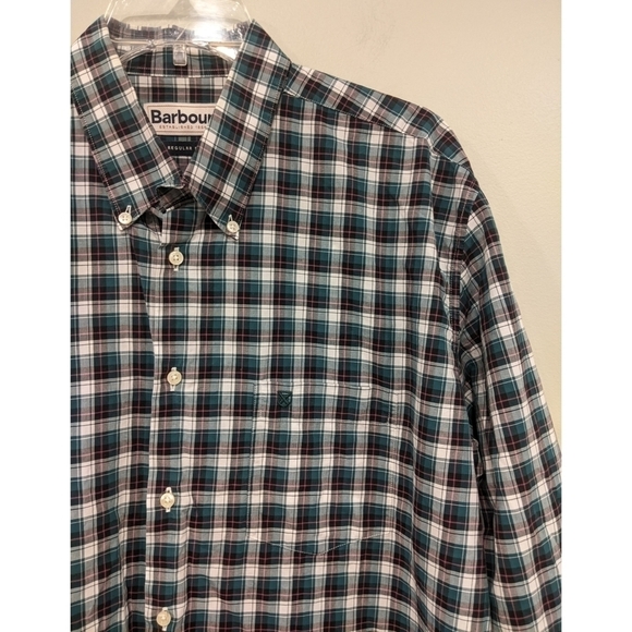 Barbour Milecastle Blue Green Plaid Long Sleeve Button Down Size Large - Picture 2 of 7